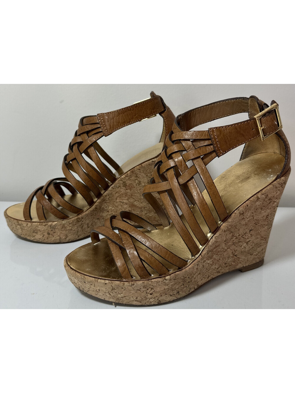 Tory Burch Anamarte Brown Leather Cork Wedge Platform Sandals US Size 9 m
